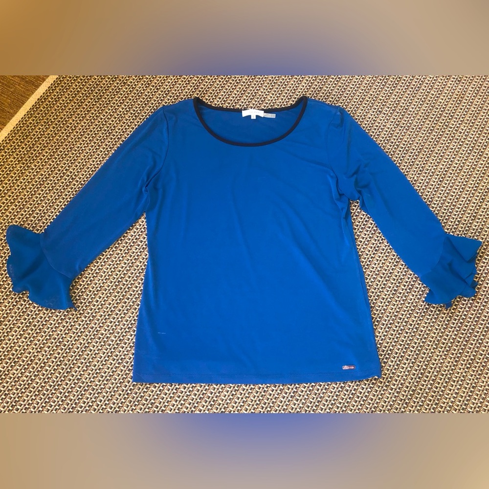 Calvin Klein Scoop Neck Long-Sleeve Cobalt Blue Pullover Top Blouse Tunic (Sz M)